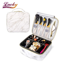 Travel Makeup Train Case PU Leather Cosmetic Bag Marble Makeup Organiser Bag Storage with Dividers Brush Holder